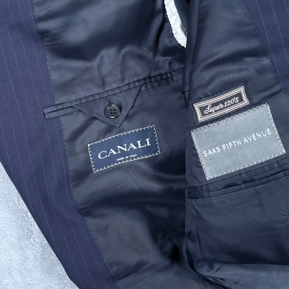 Canali Super 120s Wool Blazer Suit Jacket Mens 44R Navy 13220 Pinstripe 2-Button
